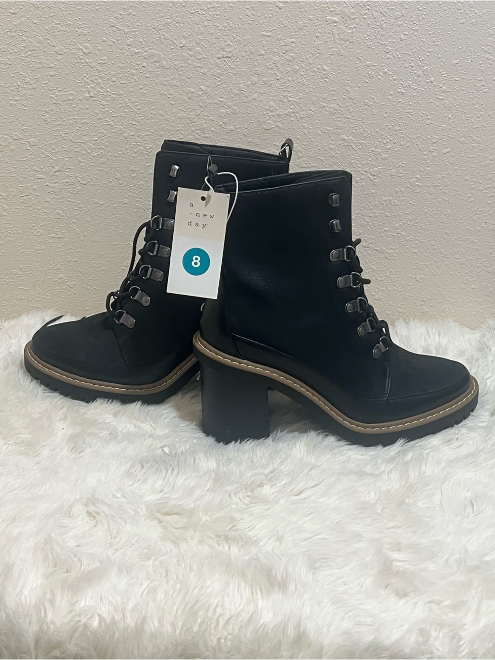 a new day Black Lace-Up Chunky Heel Ankle Boots
